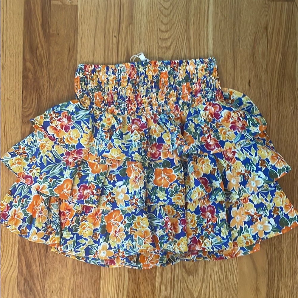 Endless Rose Orange and Blue Smocked Bubble Mini Skirt